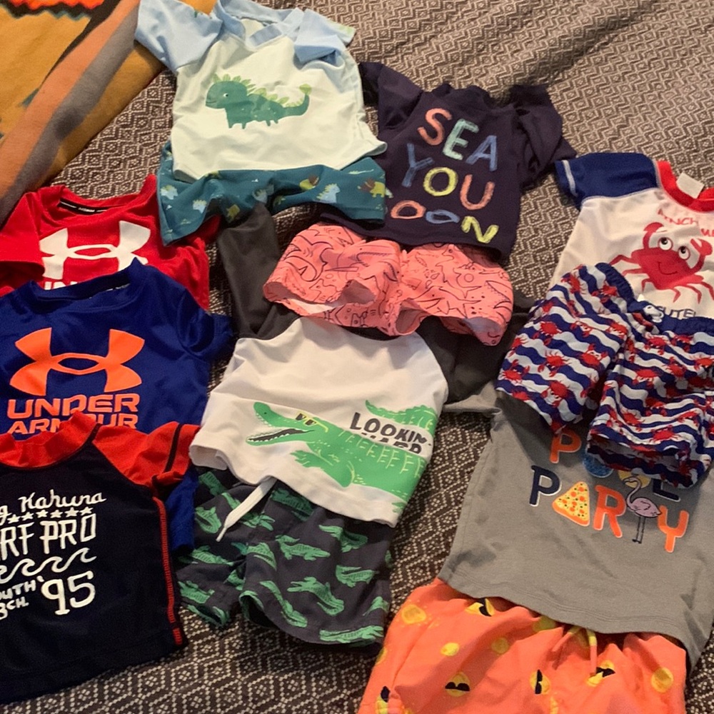 Little boy swim bundle - 5 suits (rash guard and shorts) and 3 rash guardsSZ6-18
